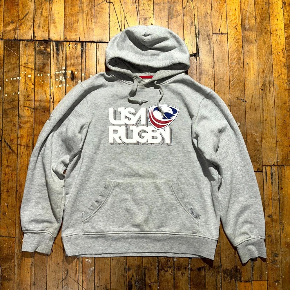 USA Rugby Hoodie‎ Men's Heather Gray Fleece Long Sleeve Kangaroo Pocket Pullover